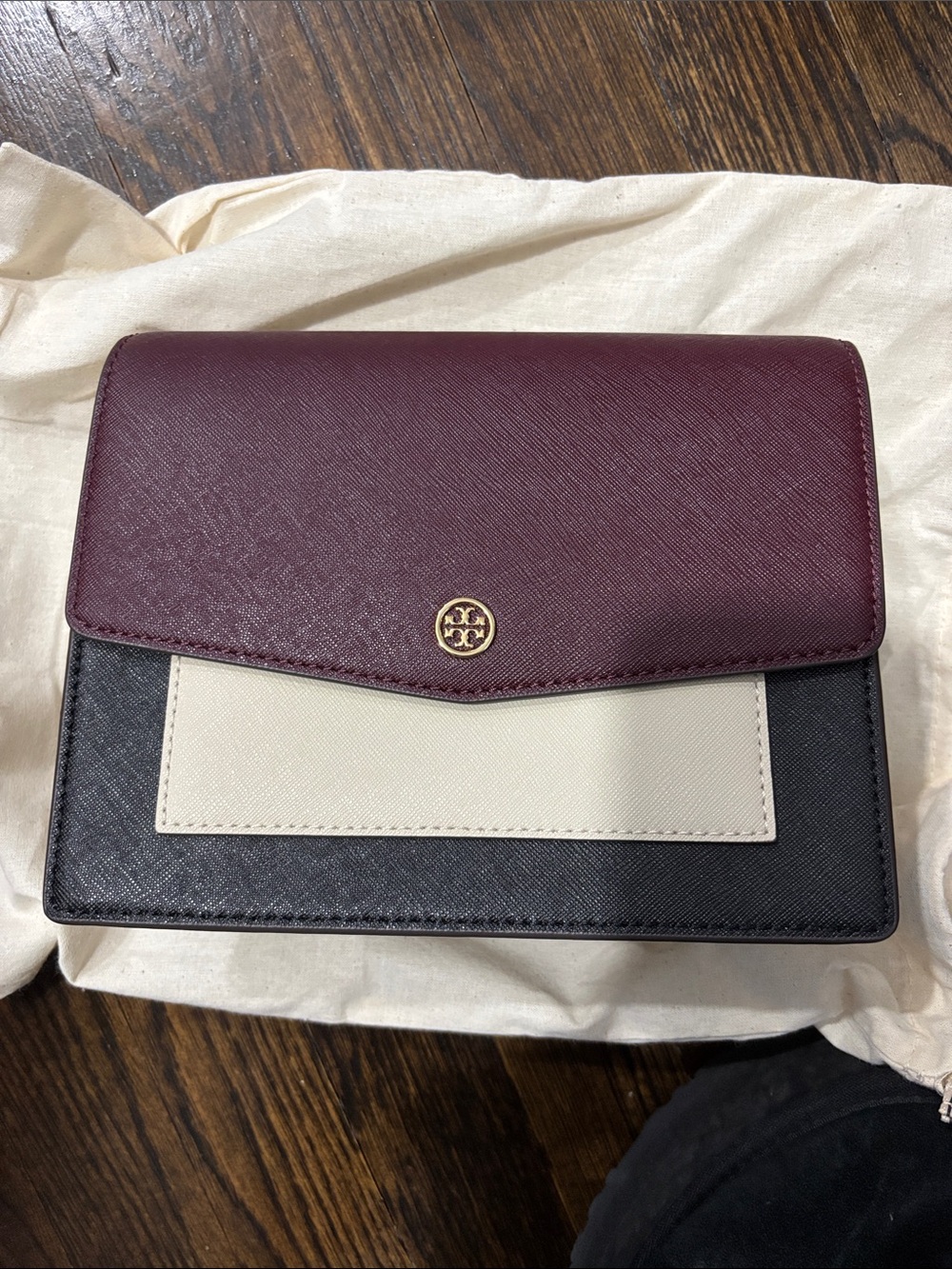 Tory Burch Colorblock Leather Crossbody - Burgundy, Black & Cream